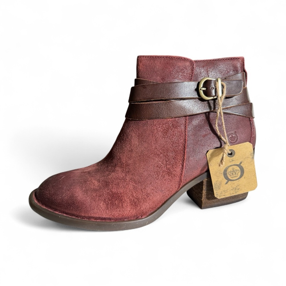 BORN Burgundy Ankle Boots with Brown Straps